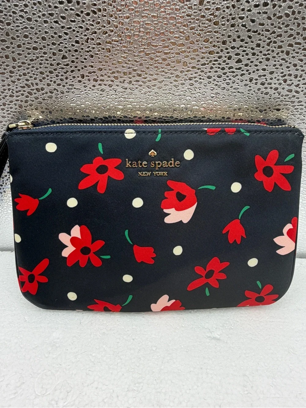 Kate Spade Black Floral Wristlet LIKE NEW